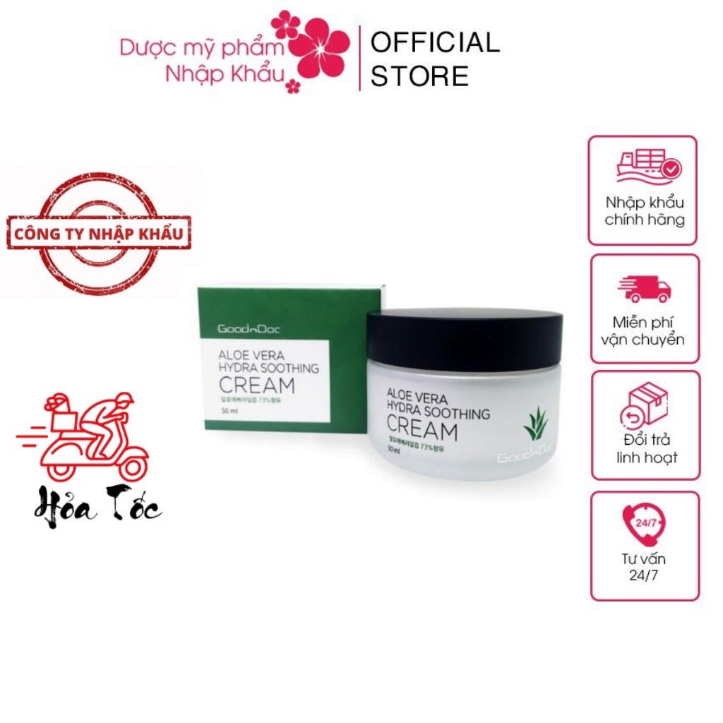 Kem Lô Hội Kem Dưỡng Cấp Ẩm Trắng Sáng Tái Tạo Da Chống Lão Hóa GoodnDoc Aloe Vera Hydra Soothing Cream