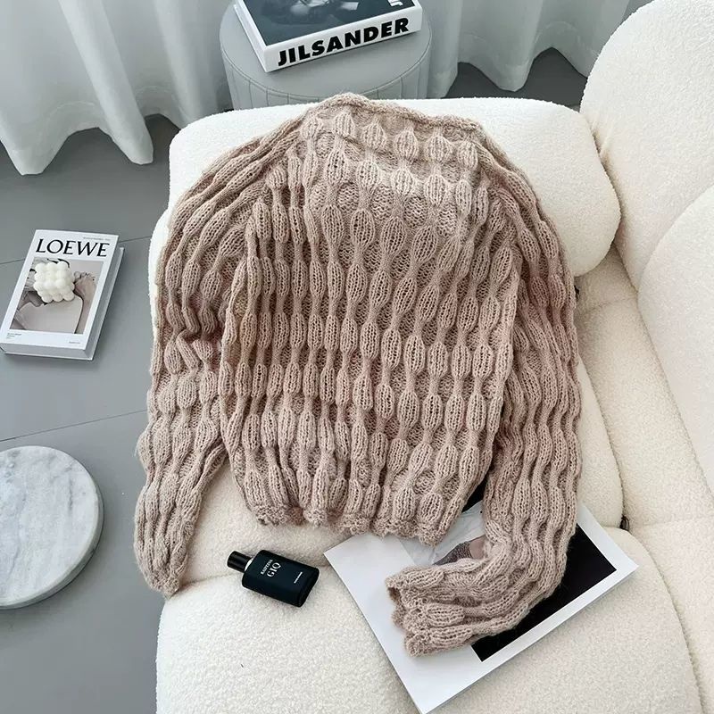 Hàng Mới Về Áo Khoác cardigan Dệt Kim Ba Chiều Dáng Rộng Nhẹ Nhàng Phong Cách Thu Đông Mới Cho Nữ