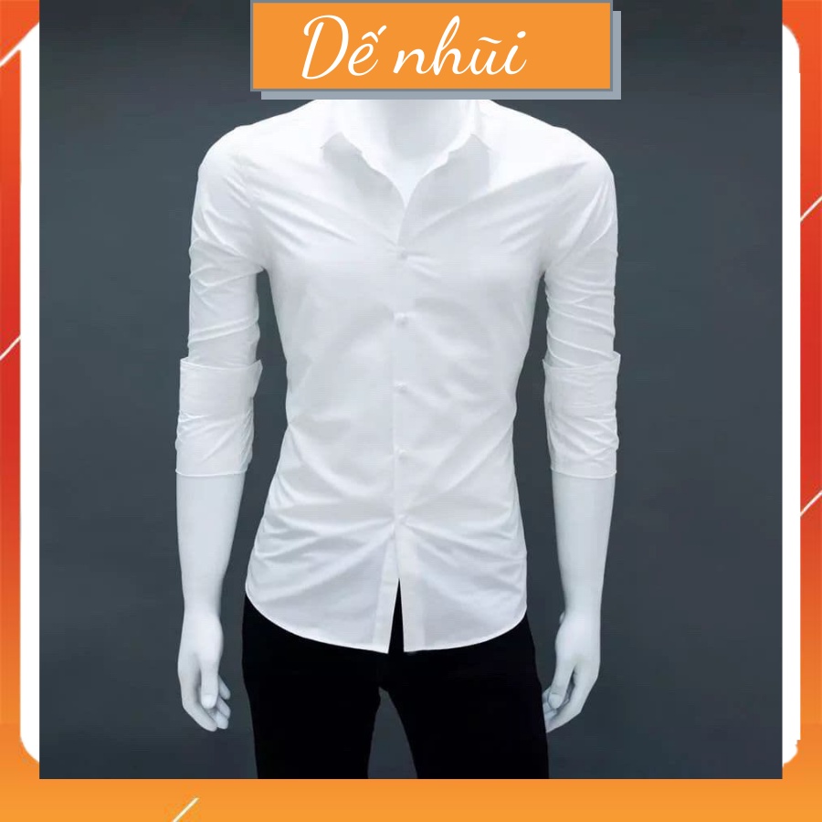 Áo sơ mi nam trắng hàn quốc tay dài ,áo sơ mi công sở form slimfit vải kate lụa mềm mịn-Dế nhũi shop