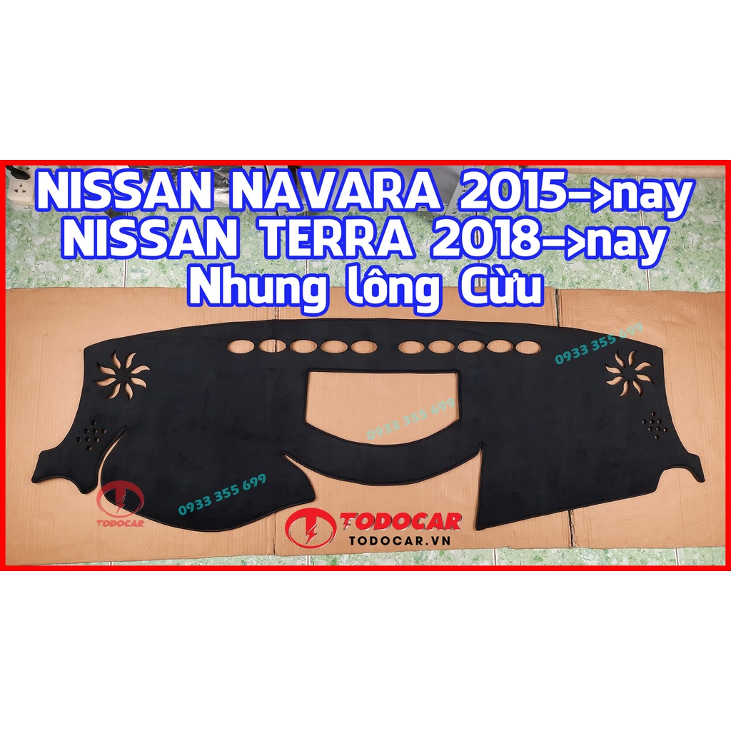 Thảm Taplo NISSAN TERRA bằng Nhung lông Cừu hoặc Da vân Carbon, Da vân Gỗ 2018 2019 2020 2021 2022