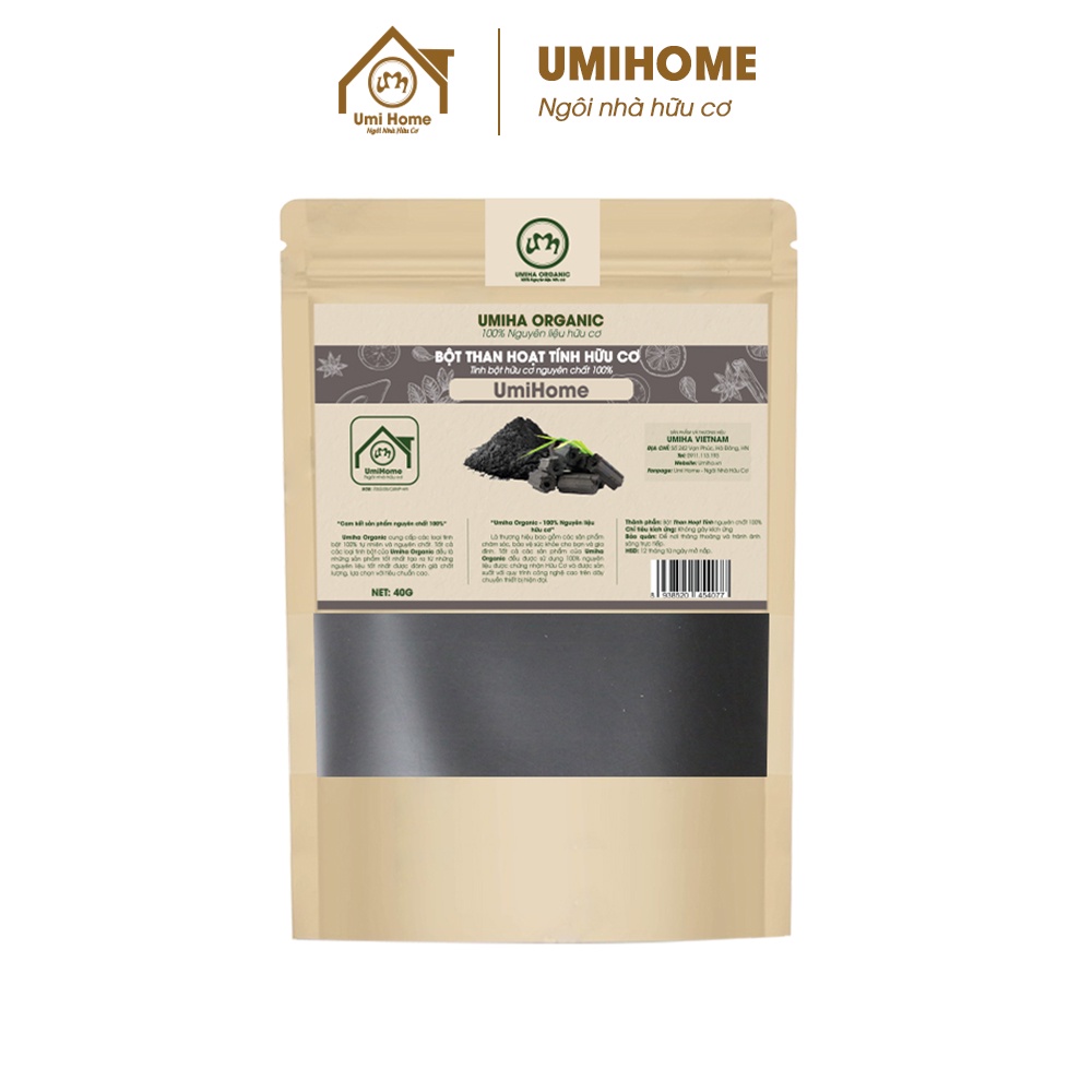 Bột Than Tre Hoạt Tính trắng răng hữu cơ UMIHOME 135g nguyên chất - Đánh trắng răng, loại bỏ mảng bám và cao răng