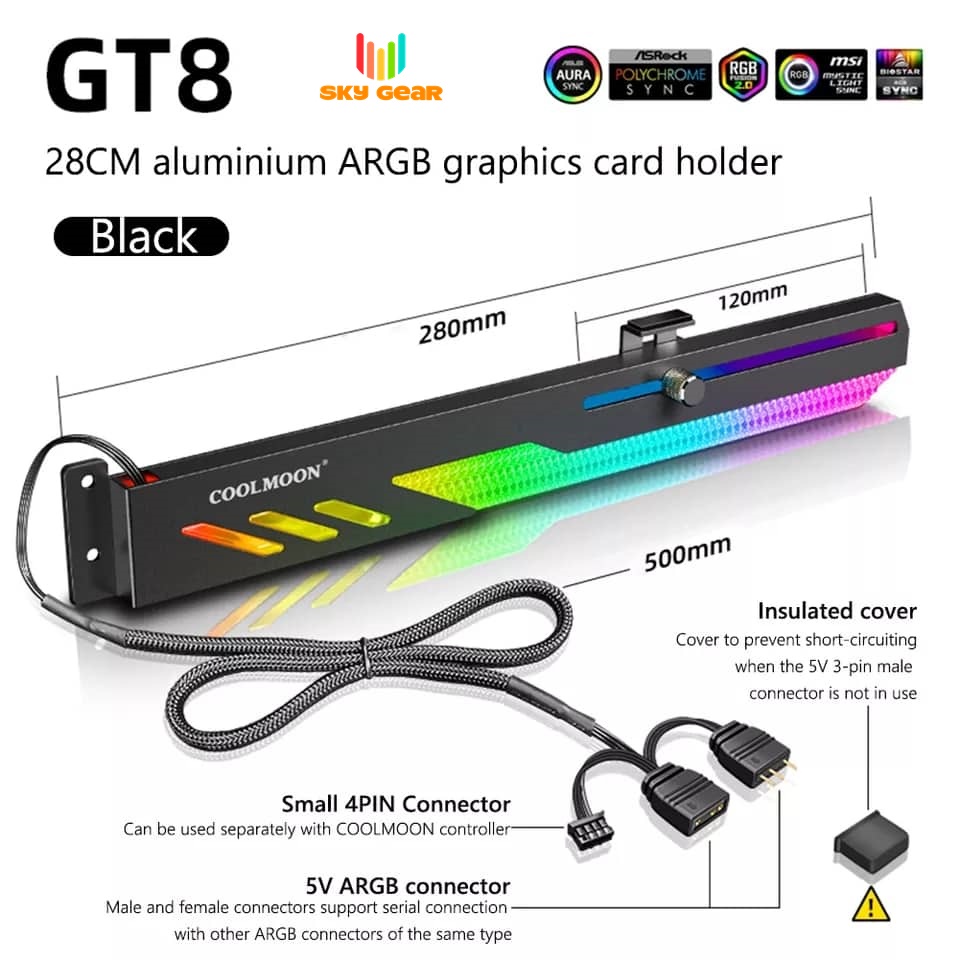 Giá đỡ VGA Coolmoon GT8 LED ARGB - Đồng Bộ Hub Coolmoon / Mainboard