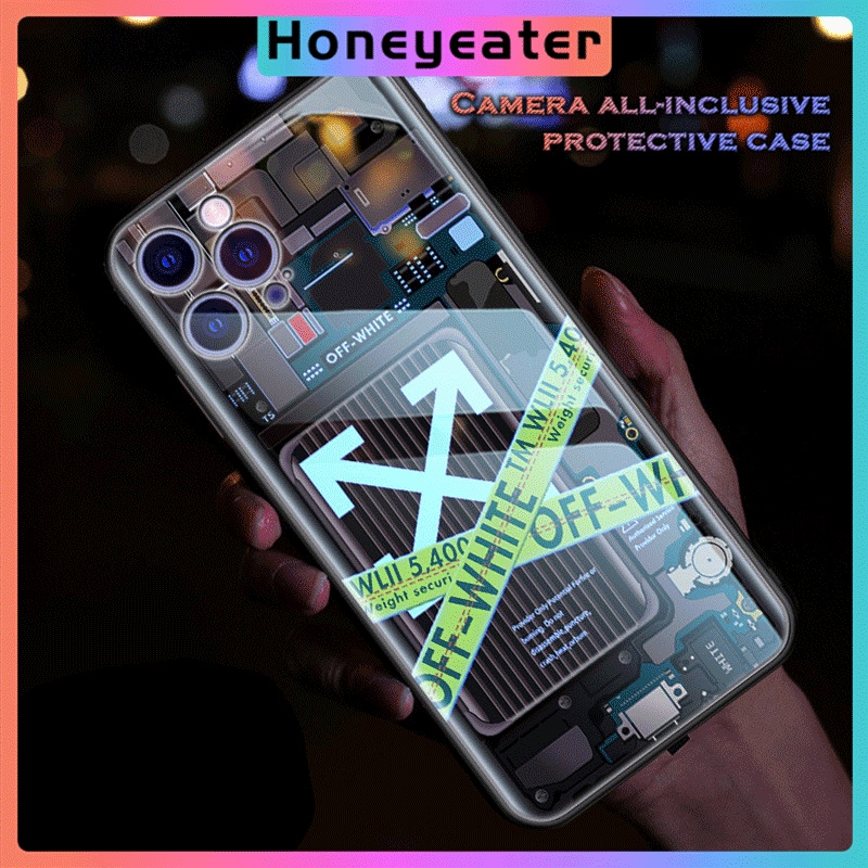 Ốp Điện Thoại Mặt Kính Có Đèn Led Nhiều Màu Sắc Cho Iphone 12 11 Pro Max X Xs Max Xr 8 7 6s Plus