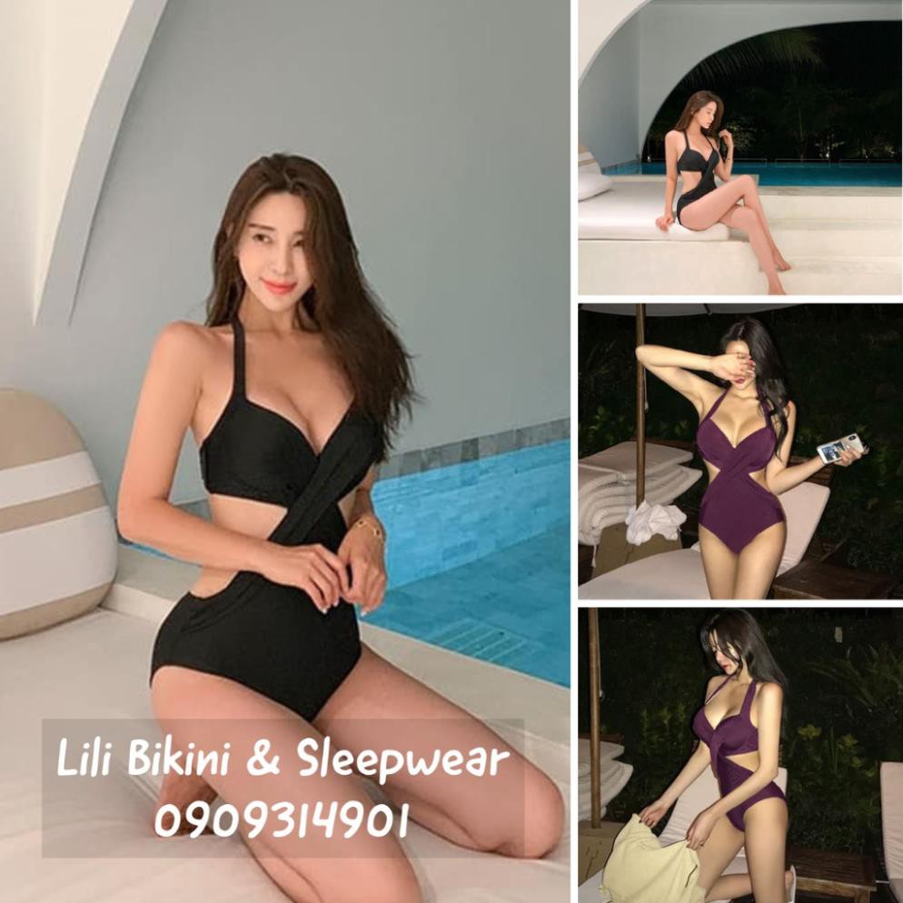 (Có hình thật, bigsize) Bikini đen, tím mẫu mới 2021 Hàn Quốc khoét eo đan đây eo tôn ngực khoe dáng sexy quyến rũ ་