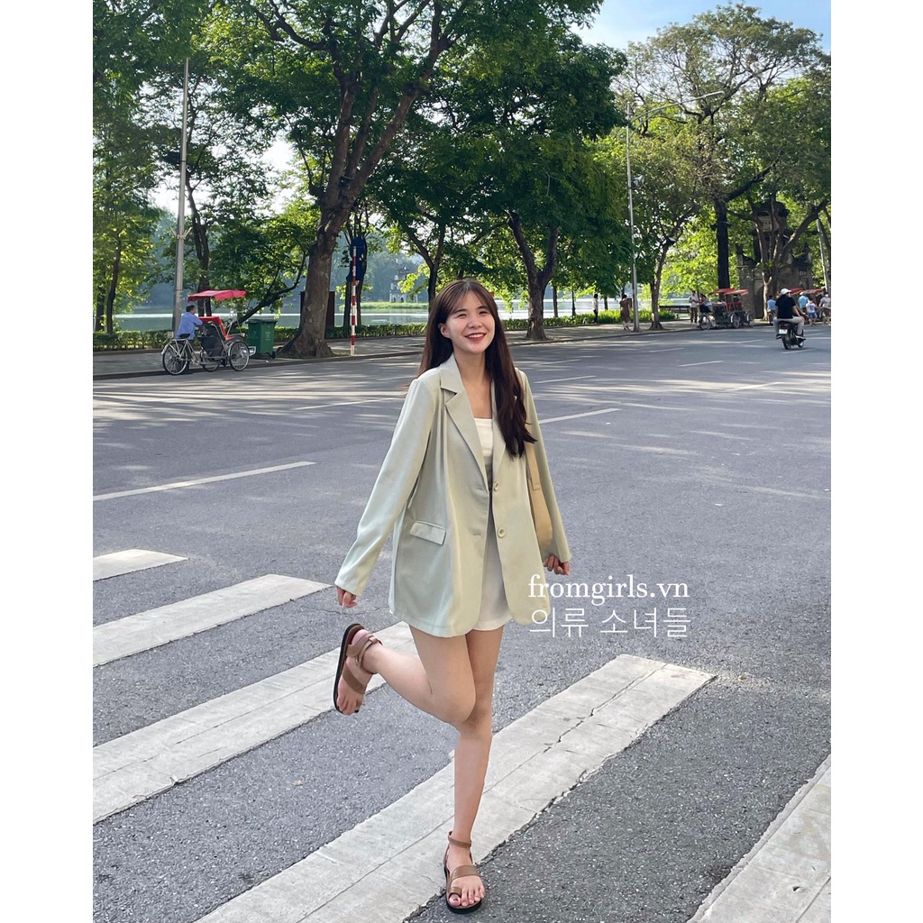 Áo blazer dài tay có đệm vai, áo vest nữ dài tay 1 lớp màu pastel Hàn Quốc - BLZ01