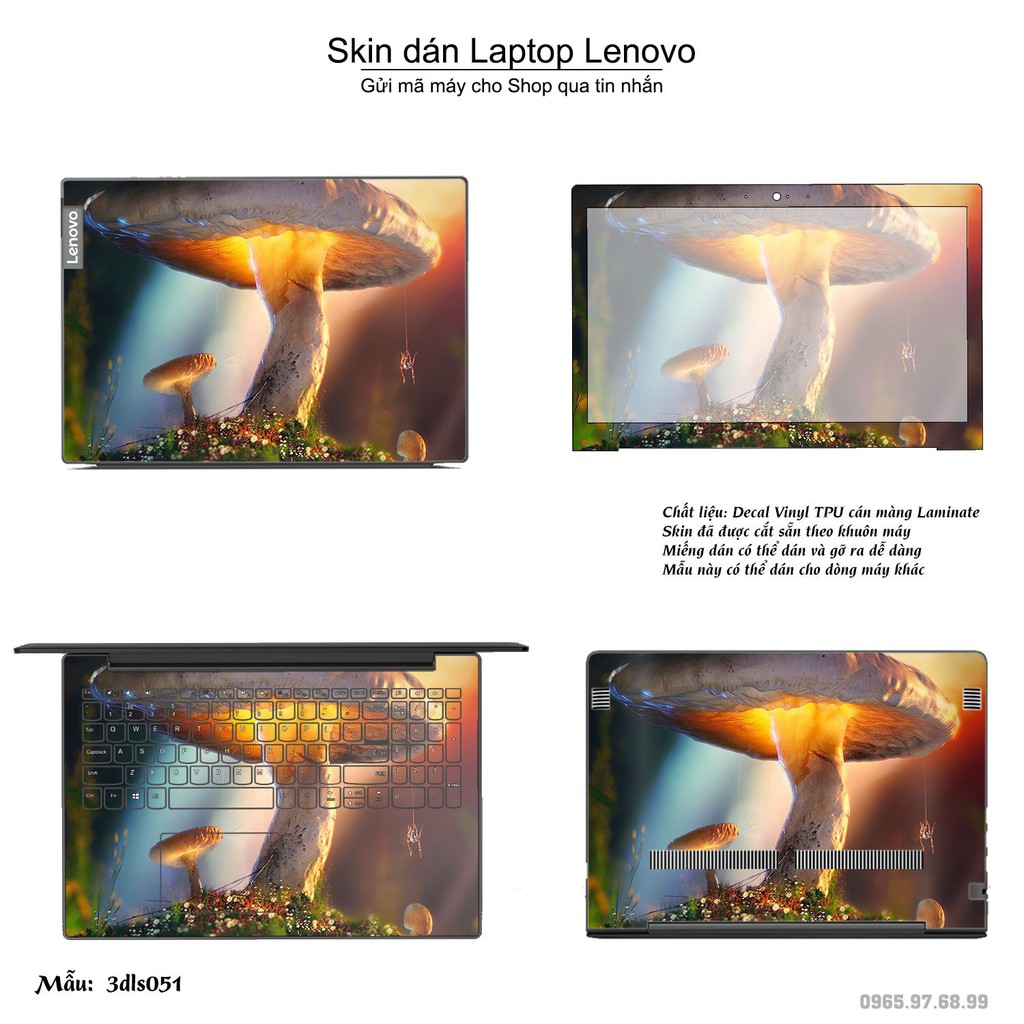 Skin dán Laptop Lenovo in hình 3Ds (inbox mã máy cho Shop)