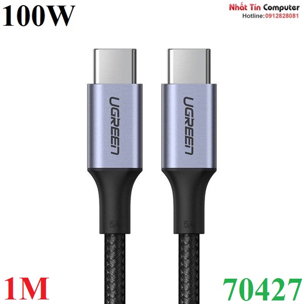 Cáp sạc, dữ liệu USB Type-C to Type-C dài 1M bọc dù hỗ trợ PD 100W Ugreen 70427 cao cấp