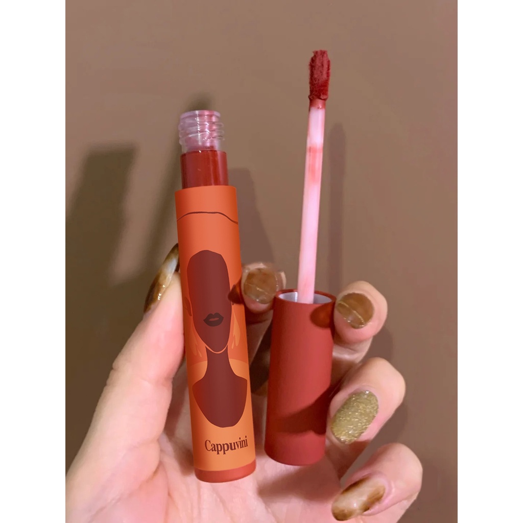 Son môi kem lì nội địa trung son màu cam đỏ hồng đất dưỡng ẩm lâu trôi Cappuvini moccomestic SON03
