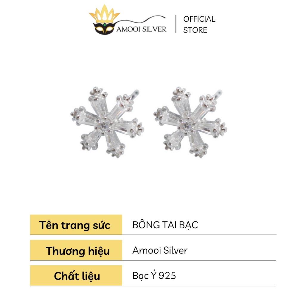 Bông tai bạc S925 hoa tuyết đính đá - Amooi Silver AB159