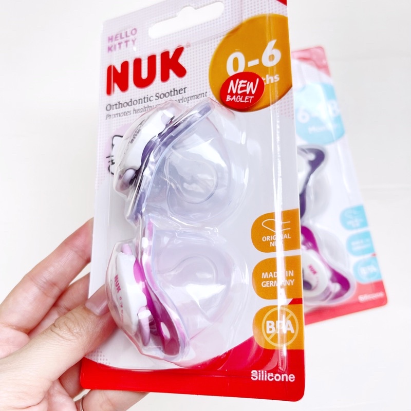[Có nắp chụp] Ty ngậm / ti giả NUK Hello Kitty, Gấu Pooh đủ size