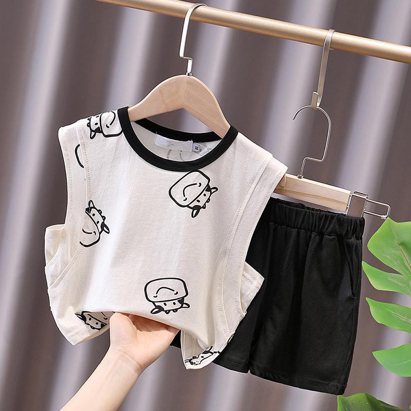 Phong cách phương Tây áo vest trẻ em hoạt hình phù hợp với trai và gái thể thao bộ đồ hai mảnh không tayrt