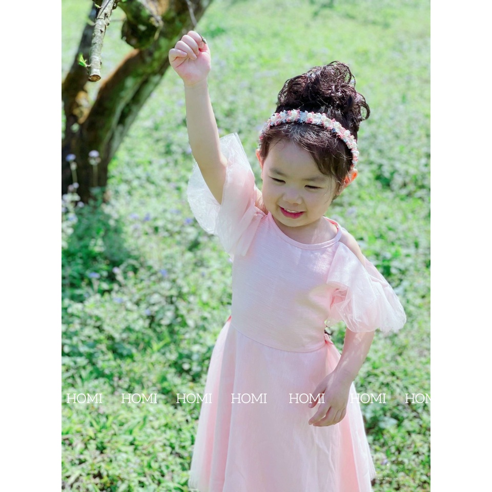 Váy cho bé gái HOMI BABY HOUSE đầm công chúa màu hồng Tinker phối nơ eo đen