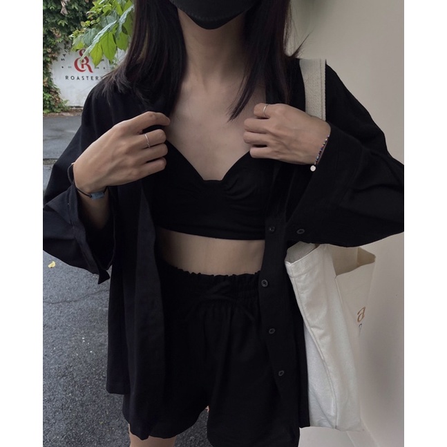 AMEGON Áo Croptop Linen Kiểu Bra ARI BRA