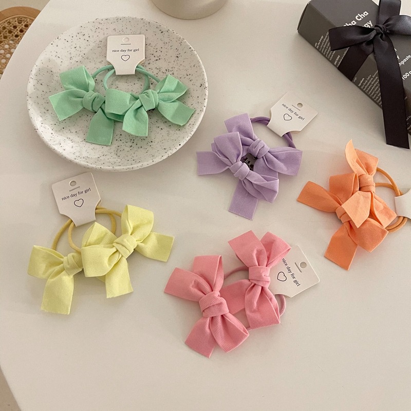 Bộ 2 Dây Cột Tóc Đính Nơ Màu Sắc Ngọt Ngào Phong Cách Hàn Quốc Sành Điệu Cho Nữ