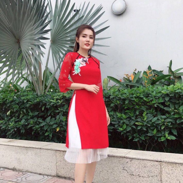Áo dài cách tân free size dưới 55kg đủ 3 màu đỏ hồng xanh ngọc có gì ip shop gưi màu ạ. Chất thun cotton cực kỳ co dãn.