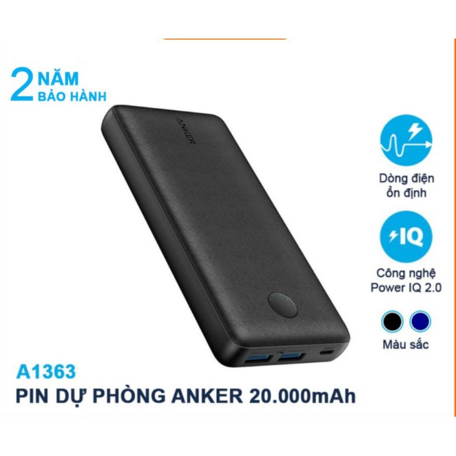 Pin Dự Phòng 20000 mAh Anker A1363 PowerCore Select cho iPhone iPad Samsung Oppo Xiaomi - bh 24 tháng