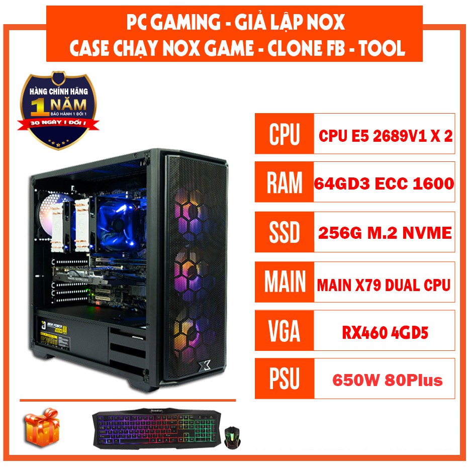 PC giả lập X79 Dual Cpu / 2689V1 x 2 / 64G / SSD 128G/ RX460 4GD5