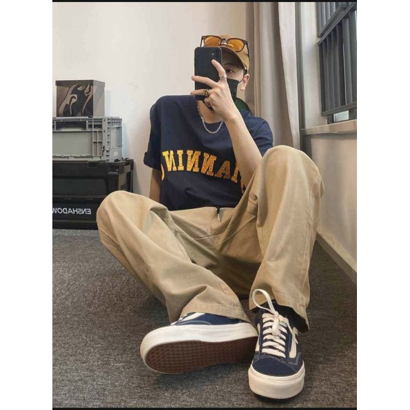 Quần dài kaki unisex nam nữ lưng thun ống rộng co giãn, kiểu dáng thể thao ngày hè