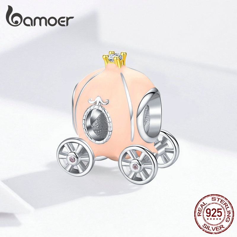 Hạt Charm Bamoer BSC135 Hình Cỗ Xe Bí Ngô Màu Be Làm Vòng Tay Dây Rắn Cho Bạn Nữ Bằng Bạc 925 Thật