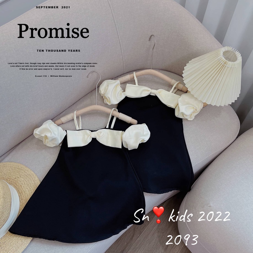 Váy nơ 2 dây trễ vai siêu đáng yêu cho bé gái