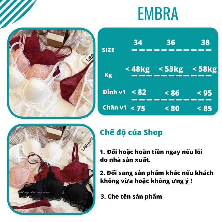 Bộ đồ lót có gọng đệm mỏng hoạ tiết hoa sexy đêm nồng cháy mã EBB40