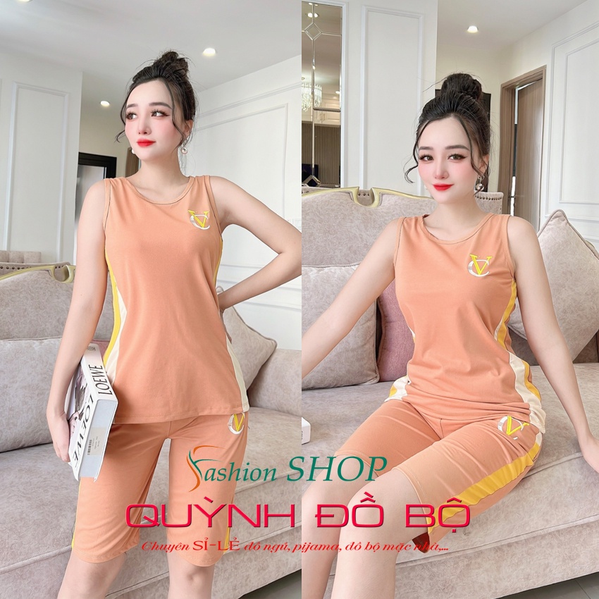 Đồ Bộ Mặc Nhà Nữ Thể Thao Phối Đẹp Thun Cotton Mặc Ngủ Ở Nhà Dễ Thương Quần Lửng Cute Anquachi S090