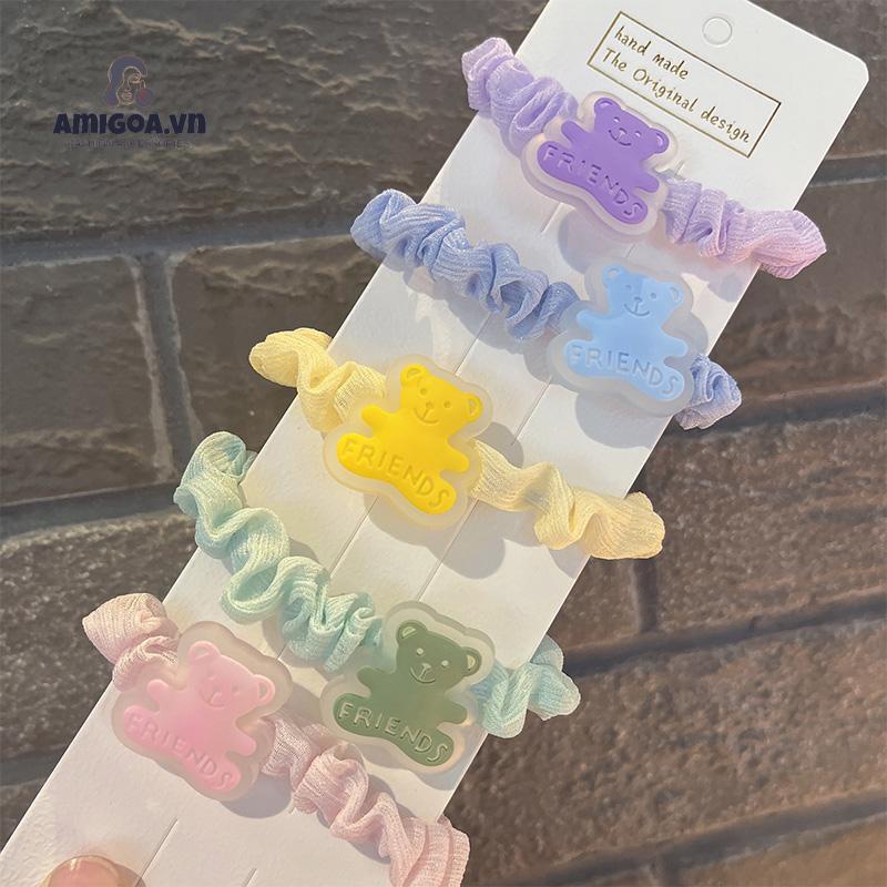 Dây Cột Tóc/Vòng Tay Hai Mặt Hình Gấu Hoạt Hình Dễ Thương Đa Năng Cho Cặp Đôi