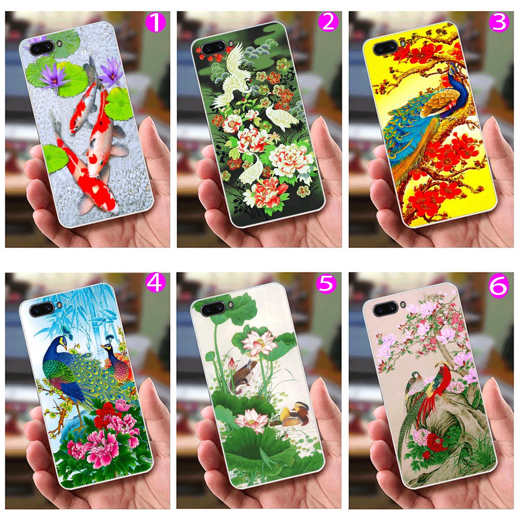 Ốp lưng Oppo A3s (dẻo viền trắng trong) - Hình Chim Công, Cá Chép, Cò