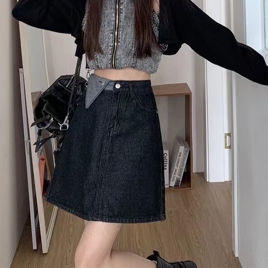 Chân váy cạp cao chữ A, chân váy jean kaki phong cách_V9