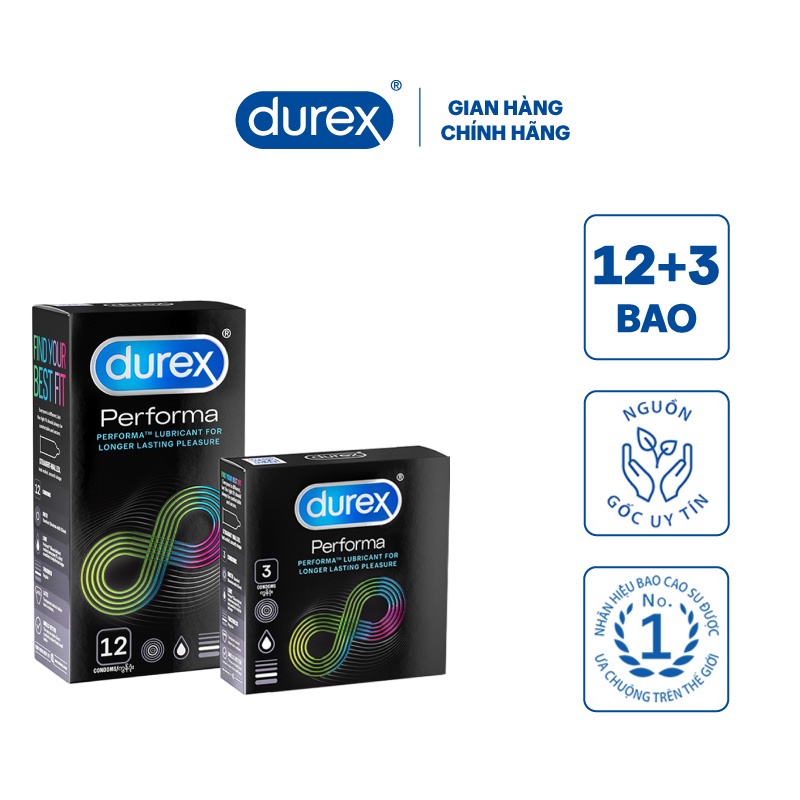 Hộp Bao cao su Durex Performa 12 cái + Tặng 1 Bao cao su Durex Performa 3 cái