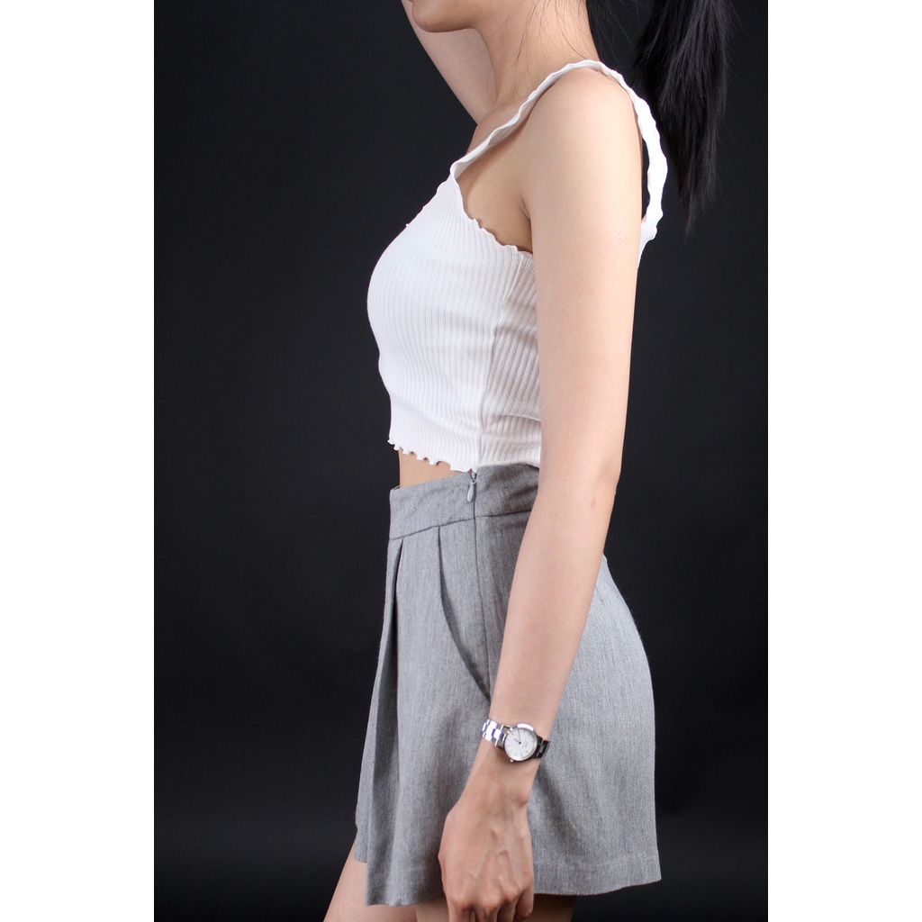 Q7584 - Áo thun gân croptop F21 2 dây, xoắn lai, thêu hình mặt trăng