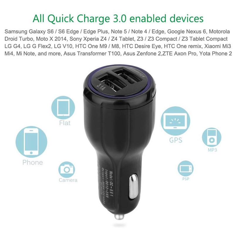 Tẩu Sạc Qualcomm 3.0 USB Kép Cho Ô Tô