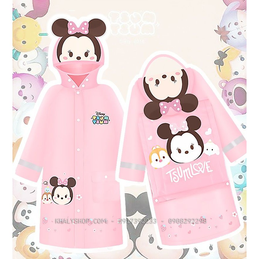 Áo mưa vải EVA cao cấp hình Tsum Tsum chuột Minnie Mouse tai nổi 3D màu hồng cho bé gái - 98P4NST70024 - (Disney)