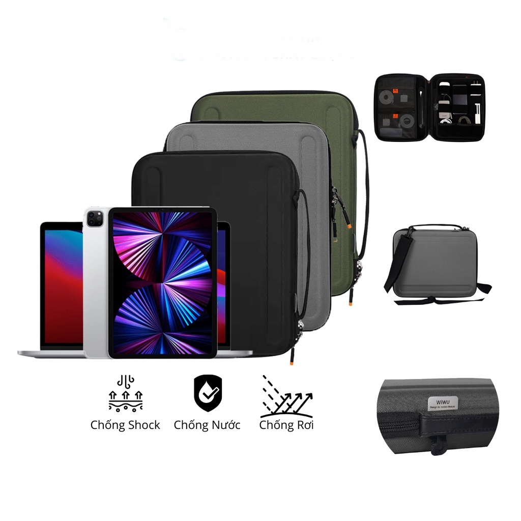 Túi Chống Sốc Chống Nước Đựng iPad, Macbook Và Phụ Kiện WIWU Parallel Hardshell Có Tay Cầm Và Quai Đeo Tiện Lợi
