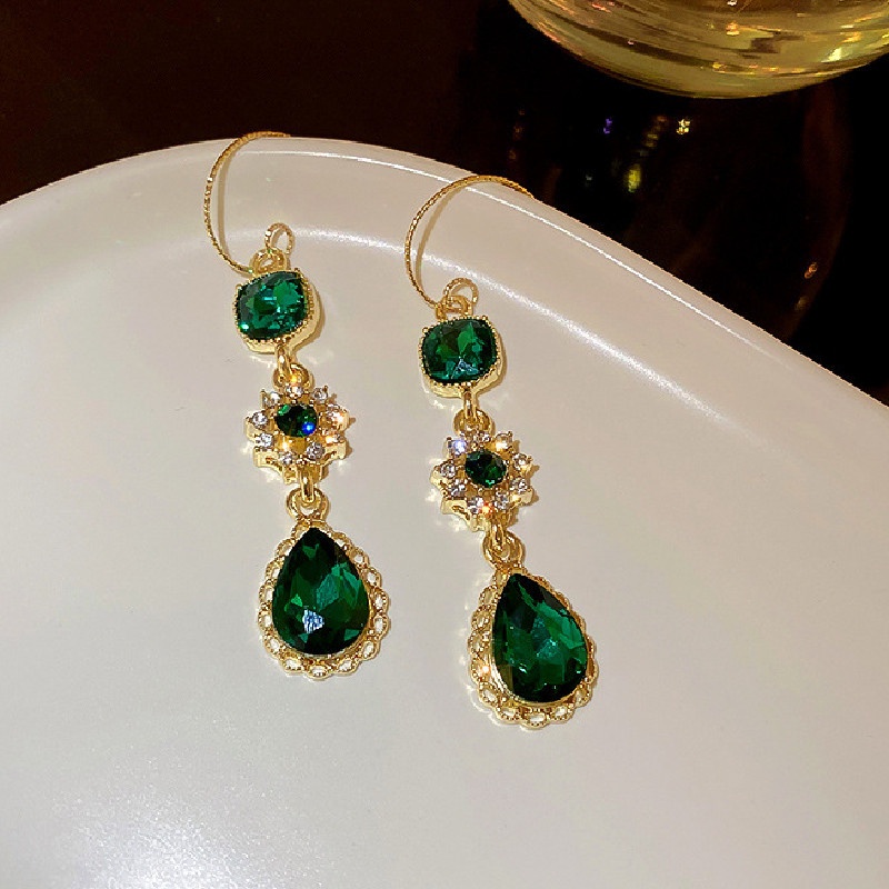 Khuyên Tai Dáng Dài Đính Đá Zircon Hình Giọt Nước Sang Trọng Cổ Điển Cho Nữ