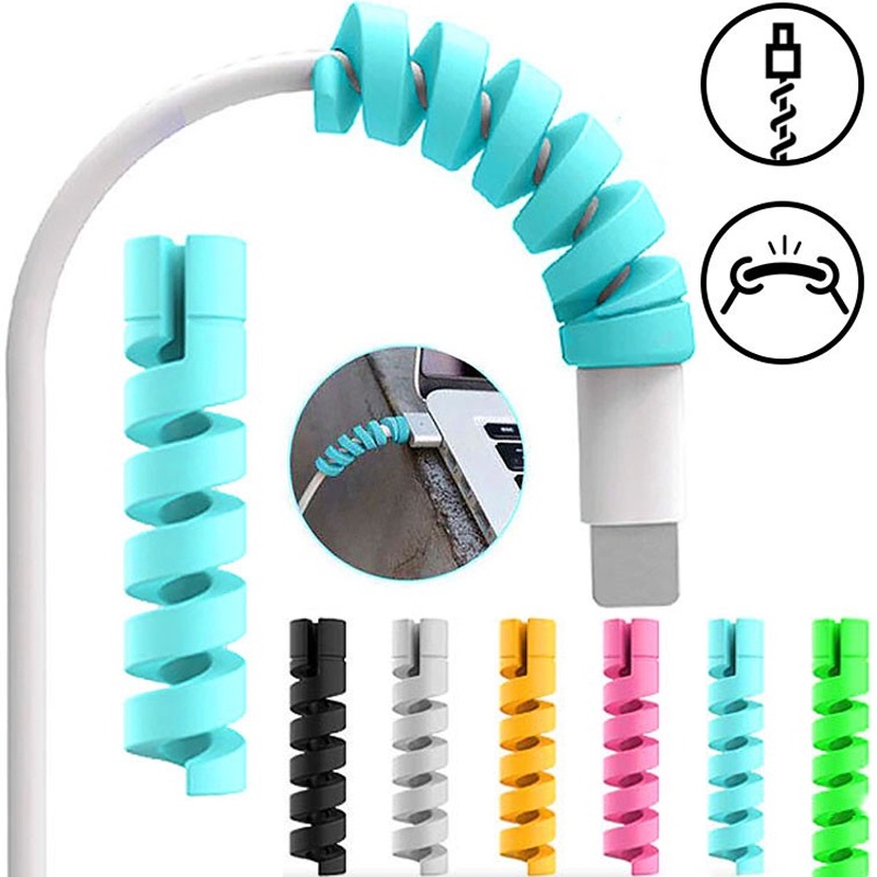 Bộ 10 Vỏ Bọc Bảo Vệ Dây Cáp Tai Nghe/ Cáp Sạc Kiểu Xoắn Ốc Pelindung Kabel