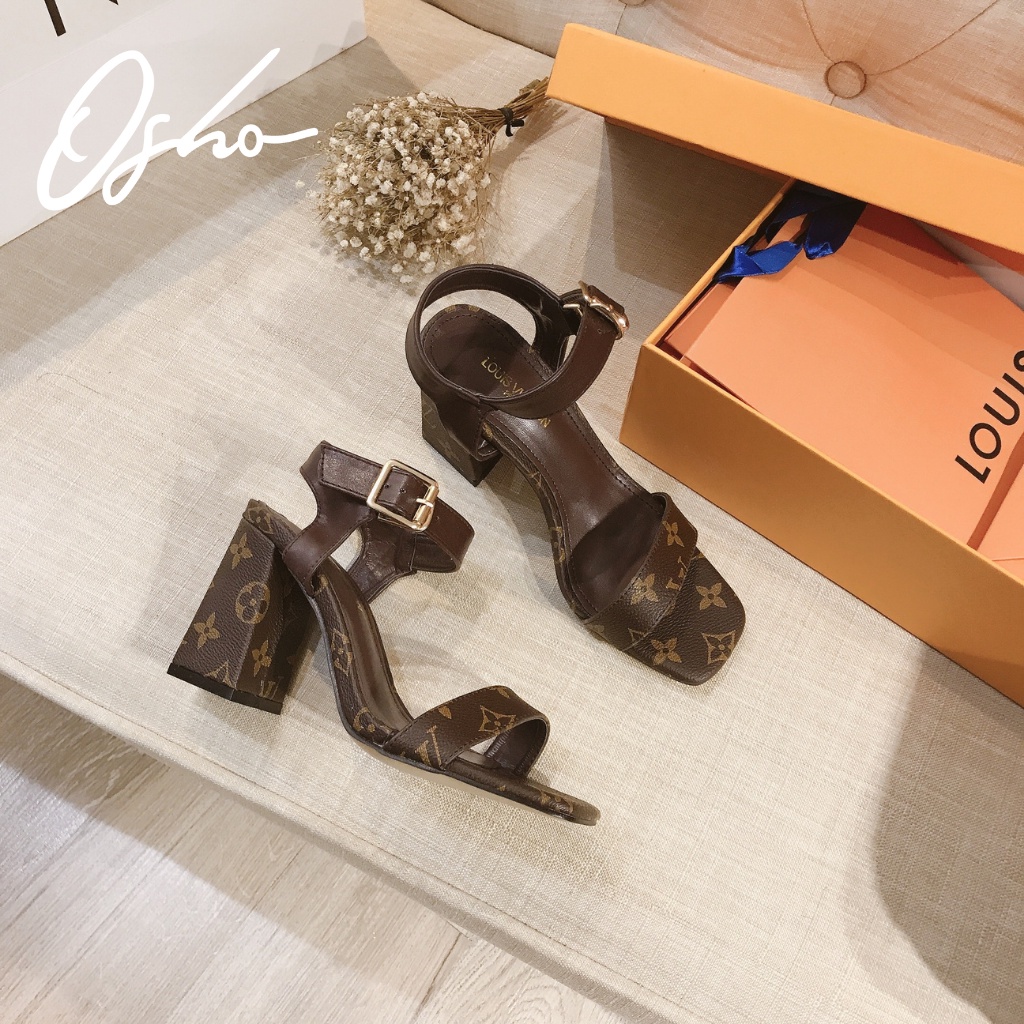 Sandal Cao Gót Nữ OSHO Thiết Kế Quai Hậu Bản To, Gam Màu Nâu Cùng Họa Tiết Sang Trọng, Đế Cao Su 2555