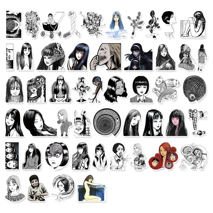 [Set 50 Cái] Sticker anime Fujiang đen trắng dán trang trí laptop, mũ nón bảo hiểm, vali, xe tay ga - DB.010