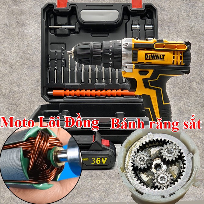 [ SIÊU RẺ ] Máy Khoan Pin Dewalt 36V 3 Chức Năng, Có Búa, 2 Pin Chuẩn 5 Cell, Kèm Bộ Phụ Kiện 24 Chi Tiết