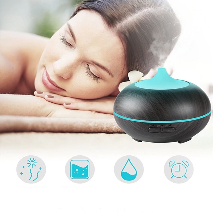 Máy xông tinh dầu - Máy phun sương tạo ẩm vân gỗ hình bí ngô