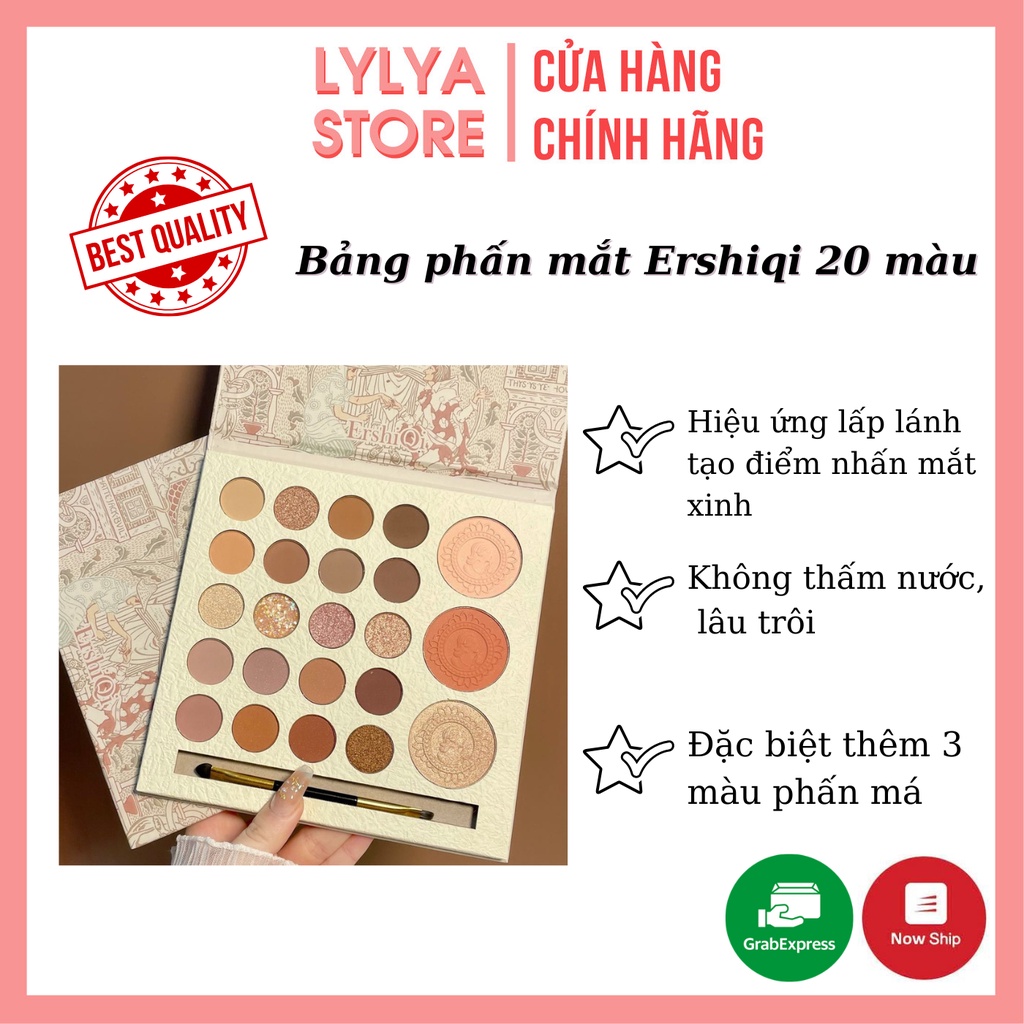 Bảng phấn mắt 20 màu Ershiqi kèm 3 màu phấn má lấp lánh nổi bật Llya Store