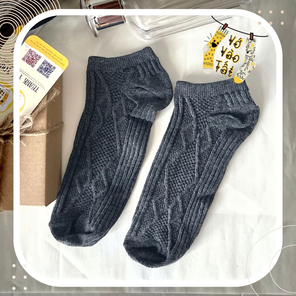 5 đôi vớ/ tất nam nữ cổ ngắn sọc nổi hình quả trám cùng màu