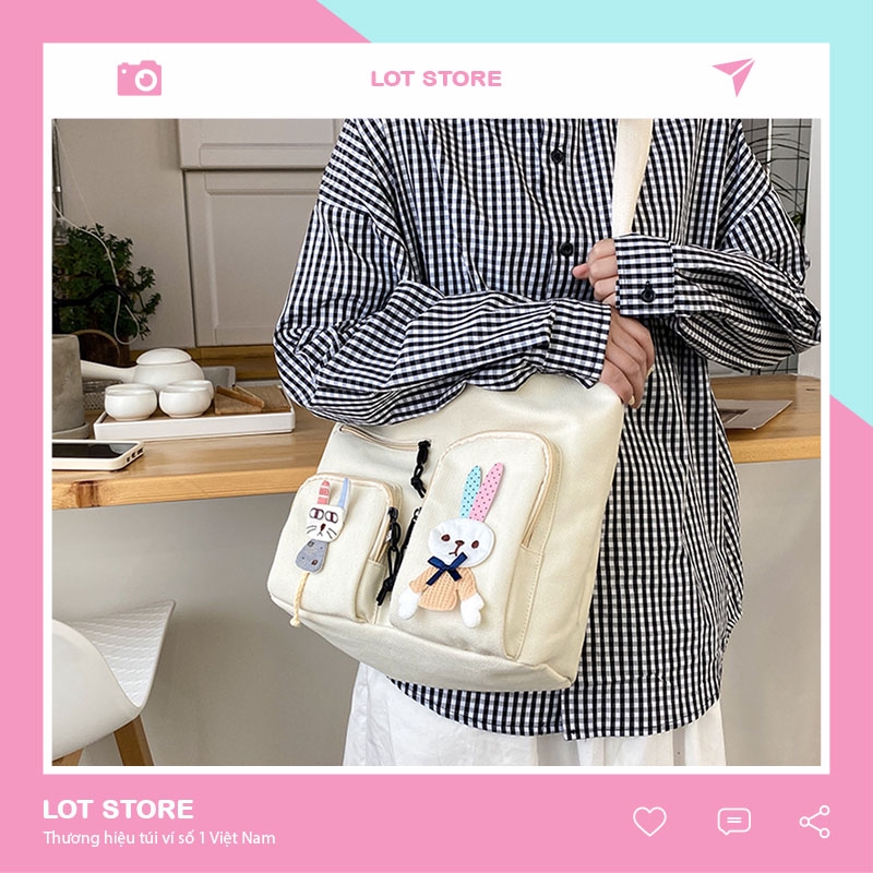Túi tote vải bố đựng đồ canvas đeo chéo có khóa giá rẻ TX004