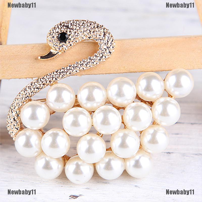 Ghim Cài Áo Hình Thiên Nga Đính Ngọc Trai Nhân Tạo Thời Trang