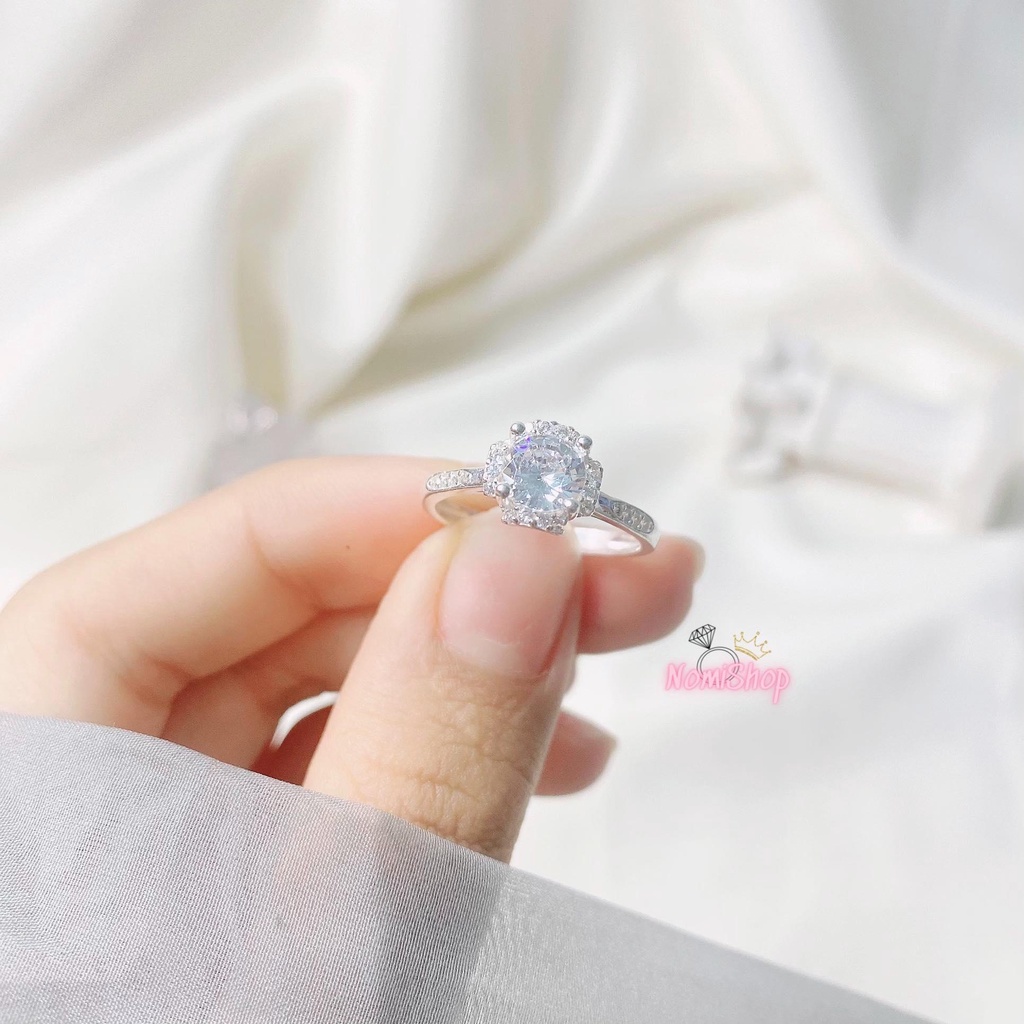 Nhẫn đá cao hoa đá viền m cánh vuông nhỏ tạo hình xinh xắn sang xịn Mainomi Shop Bạc Xinh