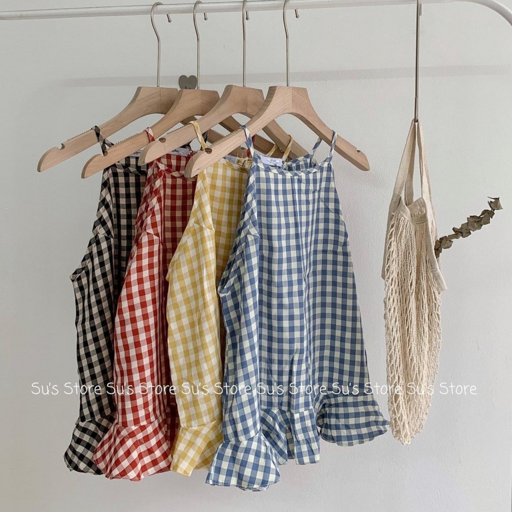 Áo yếm 2s sọc caro lai bèo mặc nhà đi phố