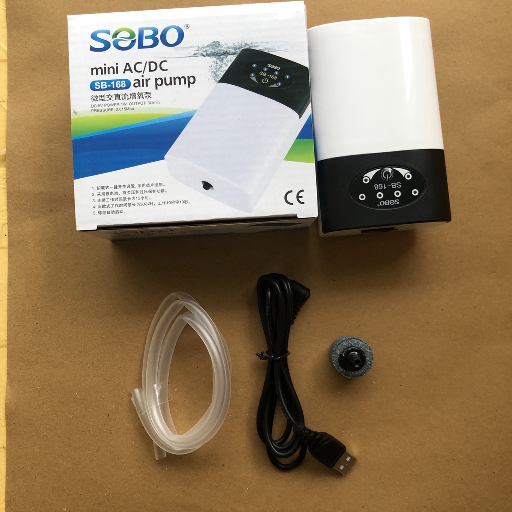 Máy Oxy Tích Điện 1 Vòi Sobo SB-168 (2W-3Lít/Phút) - Máy Sủi Khí Oxi Cho Hồ Cá
