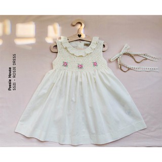 Đầm xích móc kem Rosie Dress Poesie House dành cho bé gái từ 1-4 tuổi, may thủ công, 100% cotton