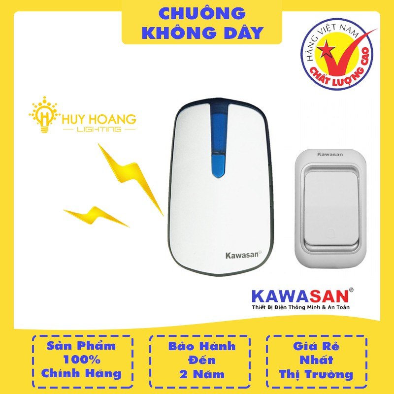 Bộ chuông cửa không dây có 2 NÚT NHẤN chống nước Kawasan-DB669, bộ chuông báo khách xuyên tường