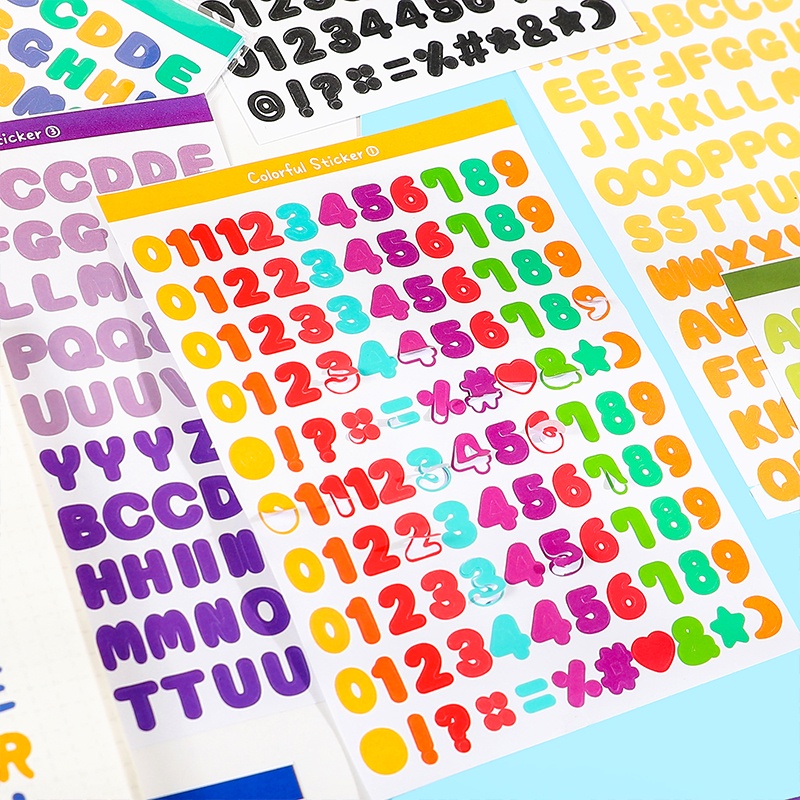 Bộ 6 Tấm Sticker Dán Trang Trí Hình Chữ Cái Và Số Màu Sắc